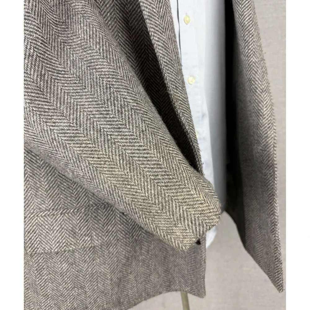 Vintage Bespoke‎ Mens Grey Herringbone Wool Blend Blazer Sport Coat Size 50 USA